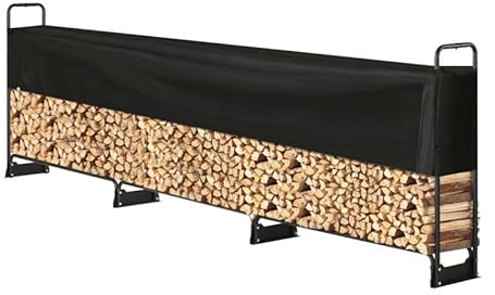 4MWOOD.CO Brennholzregal aus Metall mit Wasserdichter Abdeckung – Kaminholzregal Innen – Brennholzregal Außen – Holzstapelhilfe – 386 x 34 x 117 cm