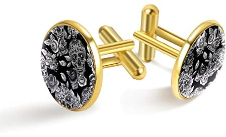 Manschettenknöpfe für Herren,klassische Herren-Manschettenknöpfe,Totenkopf und floraler Vintage-Stil,Manschettenknöpfe Goldmanschettenknöpfe für Hochzeitsgeschäfte