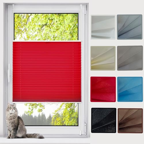Plissee nach maß,Plissee Faltrollo 35 x 200 cm Blickdicht Easyfix lichtdurchlässig Plisseerollo Faltrollo Jalousie Rollo für Fenster & Tür für Fenster & Tür, Rot