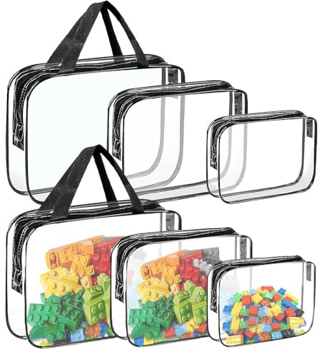 Lotvic 6 Packs Toy Storage Bags, Clear PVC Toy Storage Bag for Kids, Waterproof Toy Organizing Bags, Zippered Toy Storage Bags for Building Blocks, Puzzle, Balls, Pretend Play Toys (6 Pcs)