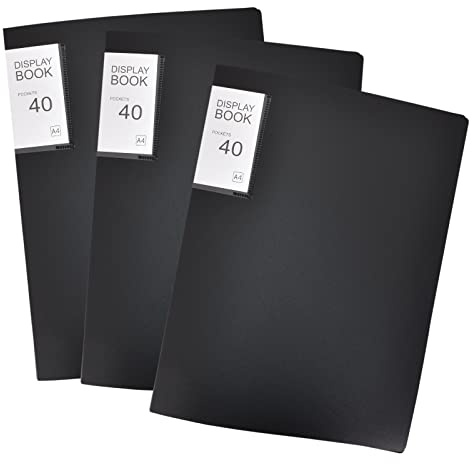 3 Unidades Libro de Presentación, Carpetas de Fundas A4 Negro, 40 Fundas Transparentes PP Carpetas, Capacidad para 80 Hojas, Cuaderno de Presentación para Escuela Oficina Colegios