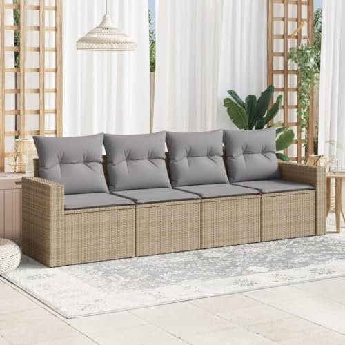 Homgoday Gartensofa-Set 4-teilig mit beigefarbenen Kissen aus Polyrattan, Outdoor-Sofas für den Garten, Loungeset für den Außenbereich, Gartenmöbel Type3218669