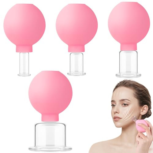 Peosaard Gesichtsschrank -Set, 4 -Stück -Glas -Silikon -Schröpfen -Set, Massage Vakuumsaug -Schröpfen -Therapie Set für Körper Gesichtsbein Rückenmuskel, Stil 2, Gesichtsschrank -Set für Gesicht