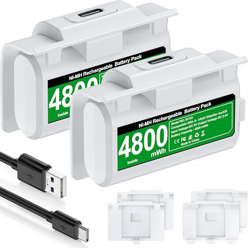 HASACOOL Batería para Controlador Xbox, 2 x 4800 mWh batería Recargable para Controlador Xbox Series X, batería con 4 Cubiertas de batería para Xbox Series X/S/Xbox One/Xbox One S/X/Elite Controller
