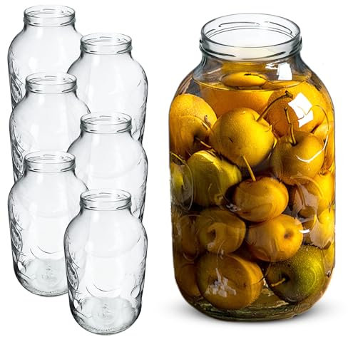 KADAX Tarros de cristal para conservas de 5 l, tarros para conservas con tapa de rosca, tarros para mermelada, tarros de conserva, tarros redondos (sin tapa, 6 unidades)