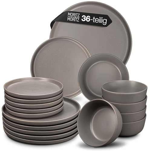 Moritz & Moritz NORDIC Geschirrset 12 Personen - 36-teiliges Steingut Geschirr Set in Grau - Skandinavisches Design - Robustes Teller Set 12 Personen für Alltag & Gäste - Kombiservice Geschirrsets
