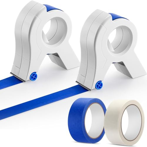 omolly Lot de 2 applicateurs de ruban de peinture de masquage avec ruban adhésif blanc bleu de 3,6 cm chacun