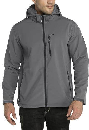 33,000ft Softshell-herrjacka, vattentät, vindtät vinterjacka, varm fleecefodrad vindjacka, funktionell jacka, utomhusjacka för vandring, cykel, camping, Grå / svart, L