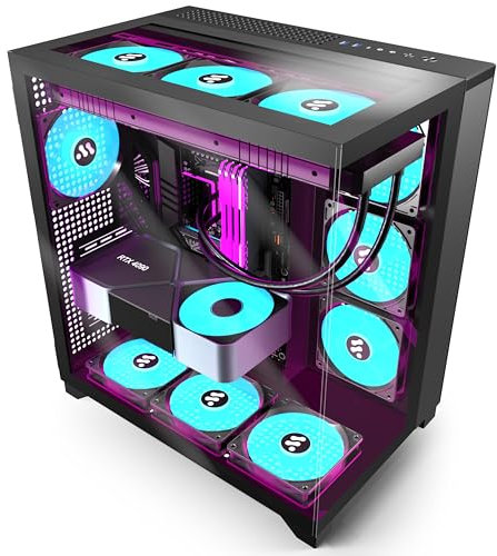 ANSAITE PC CASE ATX 3 PWM ARGB Fans Pre-Installed, Mid-Tower Gaming PC Case,3* Panoramic Tempered Glass Computer Case with Type-C,360mm Radiator Support (W01)