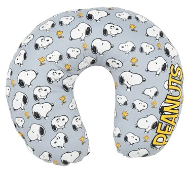 United Labels The Peanuts Snoopy - Allover Reise Nackenkissen bequemes Reisekissen Nackenhörnchen Auto Flugzeug Grau