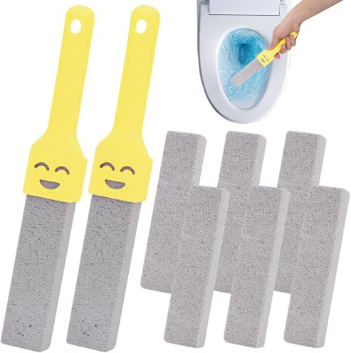 LFBEST 8Pc Pumice Stone for Toilet - Toilet Pumice Cleaning Stone with 2 Handle - Replaceable Natural Pumice Sticks Cleaning Supplies Calcium Limescale Remover Buildup and Rust Suitable for Toilet