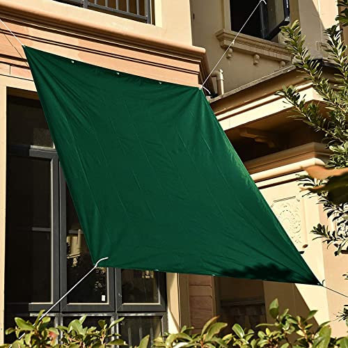 ACHBGTMQ Vela ombreggiante in Poliestere Impermeabile 1,2x1,4 m, Tenda da Sole con Protezione Solare al 98%, con Pali e Corda Gratuita, Vela ombreggiante Verde Scuro per Feste in terrazza 22051