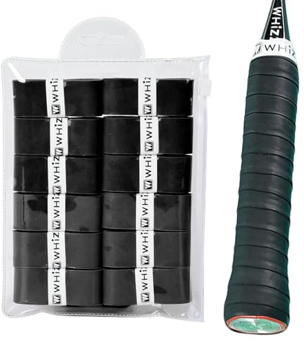 BAIHUALIN Whizz 12 Stück Griffbänder Tennis, Griffband für Badminton, Squash, Pickleball, weicher, Rutschfester Premium-Overgrip mit Abschlussband, Schwarz
