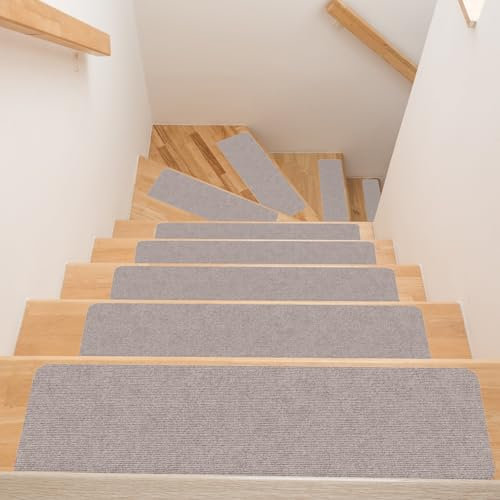 ANRO Alfombra para peldaños para escaleras, autoadhesiva, para interiores, alfombra para escaleras, antideslizante, protección para niños, mascotas, 100 x 30 cm, color beige