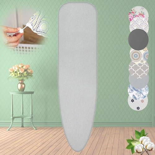 Copriasse da stiro resistente, 128 x 40 cm, ricambio imbottito con coulisse, adatto per tavoli da stiro standard, tessuto grigio resistente, perfetto per uso domestico e professionale