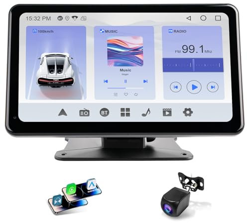 Haudio 7 Inch Wireless Portable Carplay Screen for Apple Carplay & Android Auto, OTA Updates Car Play with 1080P Backup Camera, GPS Nav, 5.0Bluetooth, Mirror Link, Voice Control, FM Radio for All Cars