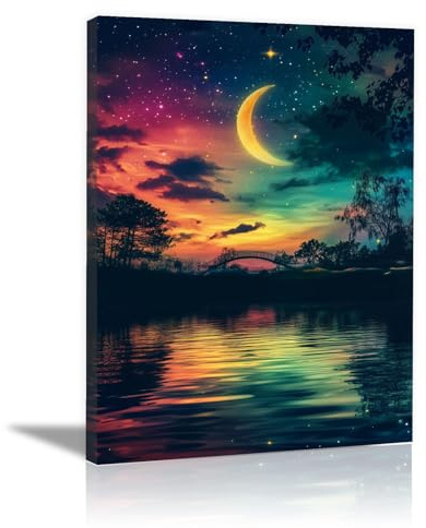 XENIOU Quadro albero della vita da parete, Pittura di paesaggio sotto il cielo notturno stampe da parete, Albero Astratto, Adatto a soggiorno, camera da letto. - 70x100cm Incorniciato(nero)