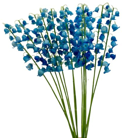 14 pcs Blue Lily of The Valley Faux Bell Flowers Artificial with Stems | Real Touch Wind Chime Orchid Wedding Bouquet,Bulk Spring Flowers 14inch May Flower for Home Garden Wedding Fillers Party