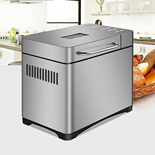Panificadora 500-1000 g, 19 programas, dispensador de frutos secos, acero inoxidable, máquina programable