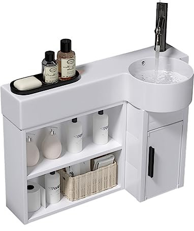 Kompakter Eck-Badezimmerschrank, wandmontiertes Waschbecken, kleines Keramik-Eckwaschbecken mit Wasserhahnloch, 70 cm, platzsparende Badezimmermöbel (Farbe: rechts)