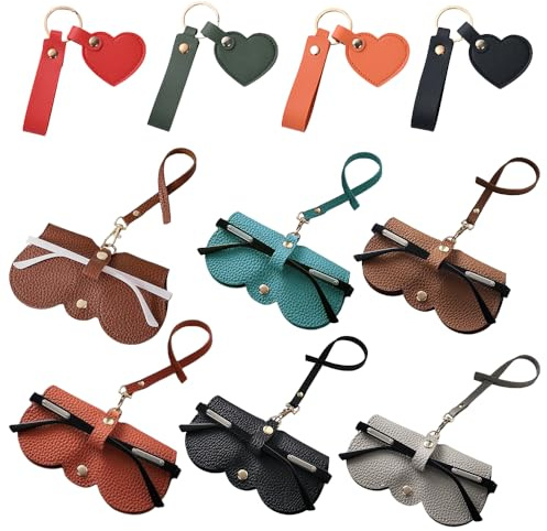 XFSRG 6 Pezzi Custodia per Occhiali in Pelle Custodia per Occhiali Sole Portatile Porta Morbido Chiusura Sicura Portachiavi con Ciondolo a Forma di Cuore in 4 Colori