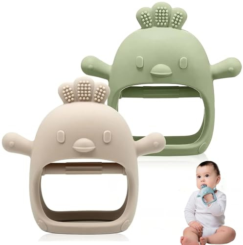 TKLake 2 Pack Baby Teething Toys, Silicone Chicken Teether Chew Gloves for Babies