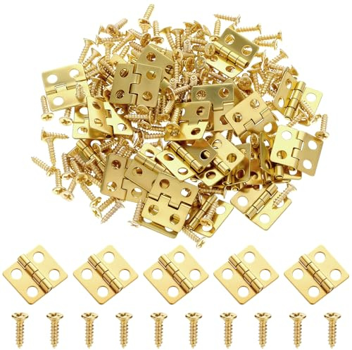 30 Piece Mini Hinges Gold Tiny Hinges 13x12mm Retro Brass Butt Hinge 180 Degree Rotation Miniature Hinge Hardware with Screws for Wooden Box Jewelry Box DIY Projects