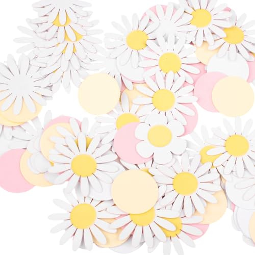 Dargkwn 200 Stück Gänseblümchen Deko aus stabilem Papier – Tischdeko Geburtstag & Taufe Mädchen – Konfetti Streudeko Blumen Rosa Pastell für Hochzeit – Groß & Beidseitig Bedruckt**