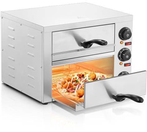 Professional Doppel Pizzaofen 3000W, 12 Zoll Kommerzieller Pizzabackofen Elektrisch Edelstahl mit 15-Minuten-Timer 350℃ für Pizza, Brot und Backwaren