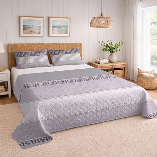 BESCH Colcha Boutis para Primavera y Verano con Diseño Estampado + 2 Funda Cojin 50x70 cm - Cubrecama Ligera Fina Entretiempo Extra Suave y Transpirable (Cama 135, 230x260cm)