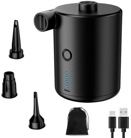 Bomba de aire eléctrica, 4000 mAh, bomba de aire compacta con 5 boquillas, bomba de aire eléctrica recargable con rápido, vaciado para camping, colchón de aire,