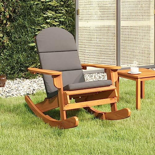 Goyphonic Adirondack Schaukelstuhl aus massivem Akazienholz mit Kissen dunkelgrau, 75 x 105 x 90 cm, wetterfester Outdoor Loungesessel für Garten Terrasse Balkon, max 110 kg Belastbarkeit