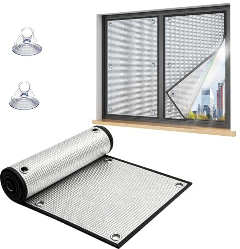 Solskyddsfilm för hemmet, aluminiumfolie för fönster | Med återanvändbara sugkoppar, enkel installation, anti-bländning(35x115cm)