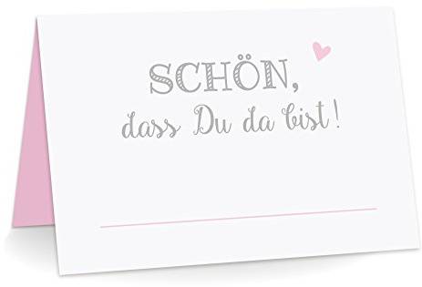 KuschelICH Premium Tischkarten Schön, DASS Du da bist! mit Herz Platzkarten zum selbst Beschriften (Rosa, 50)