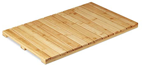 Relaxdays Bambusmatte, für Badezimmer, Stopper, hygienisch, feuchtigkeitsbeständig, Fußmatte 40x65 cm, naturfarben