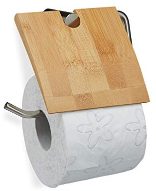 Relaxdays Toilettenpapierhalter aus Bambus, Klopapierhalter fürs Bad, Wandmontage, Klorollenhalter HxB 16x16,5 cm, natur