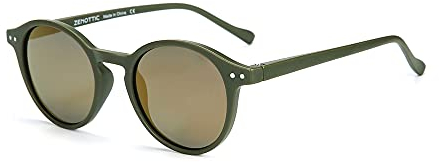 ZENOTTIC Occhiali da Sole Polarizzati Retrò Classici Rotondi Vintage Occhiali da Sole UV400 Montatura da Uomo e Donna (VERDE MATTE + GIALLO RIFLETTENTE)