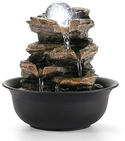 WICHEMI Tabletop Fountain Warer Fountains Indoor Waterfall Fountain Indoor Relaxing Water Feature Meditation Fountains with LED Light for Home Office Bedroom Decor (Style 5)