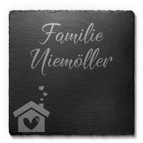 Schiefer Türschilder mit Gravur | Namensschild Briefkastenschild selbstklebend/blank Klingelschild mit mehr als 80 Motive | Größe 20x20 cm