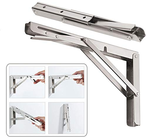 CLT 20'' Folding Shelf Brackets Max. Load 440 lb, Heavy Duty Stainless Steel DIY Wall Mounted Shelf Bracket Space Saving for Table Work Bench, Pack of 2