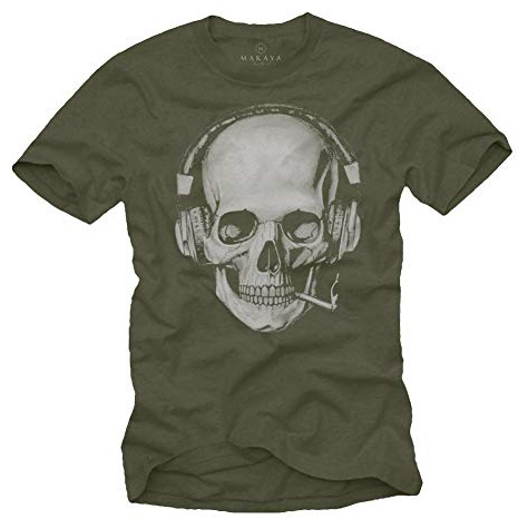 Tee Shirt Tete de Mort Homme - Swag Musique Rock Skull avec Casque