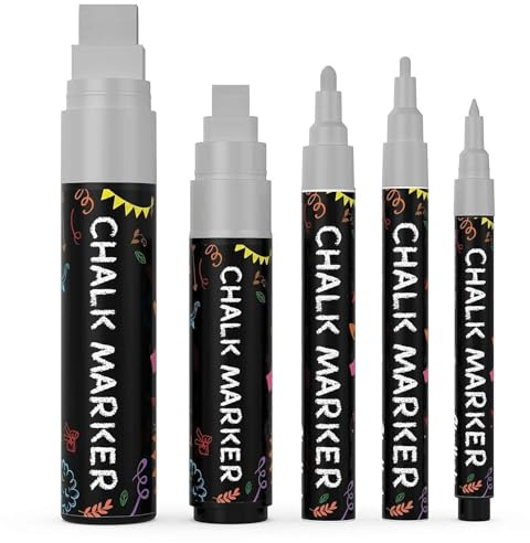 Chalkola Argentés Crayons À Craie 5 Marqueurs Effaçables À Sec Argentés - Pack De Variétés - Pointes Fine Et Géante (1mm, 3mm, 6mm, 10mm, 15mm) - Aimé Par Enseignants, Artistes Et Entreprises