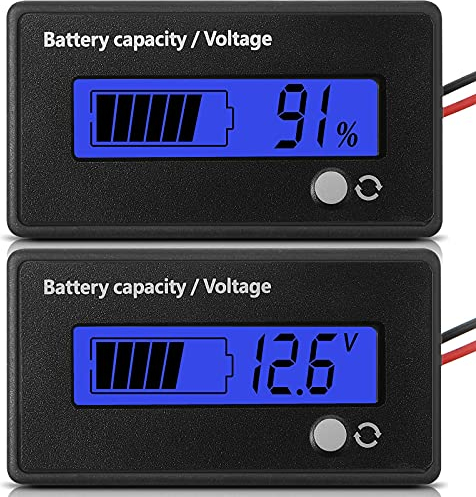 Frienda Dc 12v 24v 36v 48v 72v Battery Meter with Alarm Battery Capacity Indicator Monitor Voltage Meter and Lithium Ion Indicator(Blue Light)
