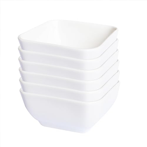 Pirhosigma 6 pcs 7.5cm Square Porcelain Soy Sauce Dish Ceramic Dip Dipping Bowls White for Dinner Baking BBQ and Cooking