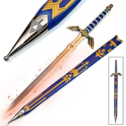 Swords and more Schwert Zelda - Link Hylia Master Sword, Zeldaschwert Edelstahl mit Scheide 125 Zentimeter, Metall Schwert für Zelda Kostüm & Zelda Geschenk