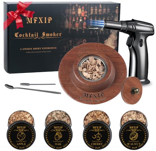 Kit fumoir à cocktail avec torche, kit fumoir à whisky, kit fumoir à whisky à l'ancienne – 4 saveurs copeaux de bois, kit infuseur à whisky – Cadeaux bourbon pour homme, papa (sans butane)