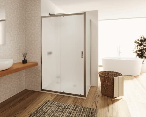 Cabina de ducha angular 90 x 120 cm con apertura deslizante de 120 cm y pared fija de 90 cm Altura 190 cm Vidrio templado mate de 6 mm con tratamiento antical