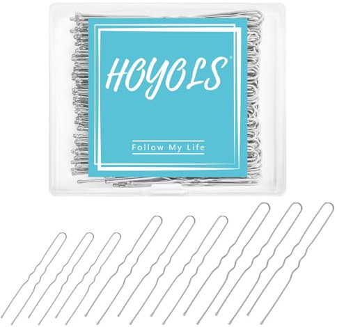 HOYOLS Silberne U-Haarnadeln, U Bobby Pins in Verschiedenen Größen | 150 Stück 5/6/7 cm Metallhaarnadeln, Sicherer Halt für Hochsteckfrisuren, Hochzeit & Ballett Accessoires, Gewelltes Design