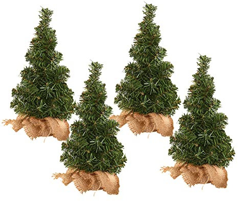 Fofetbfo Mini-Weihnachtsbaum für den Tisch, 30 cm, Miniatur-Kiefer mit Jutebeutelboden, kleiner künstlicher Weihnachtsbaum für Weihnachten, Heimdekoration, 4 Stück