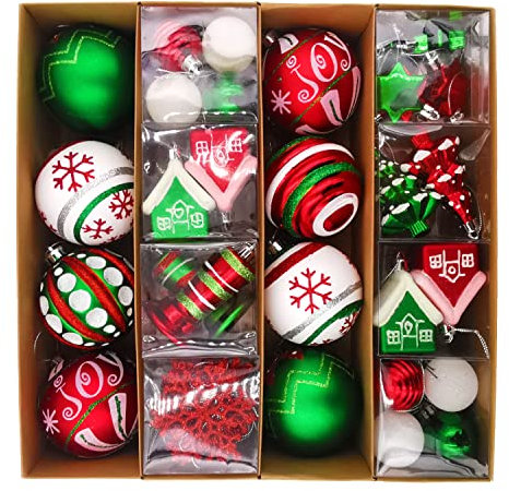 SVNVIOZ 60 Stück 8cm Weihnachtskugeln Set, Christbaumkugeln Kunststoff Deko Weihnachten, Bruchsicher Weihnachtsbaumschmuck mit Aufhänger, Weihnachtsbaumkugeln für Weihnachtsdeko Innen Aussen